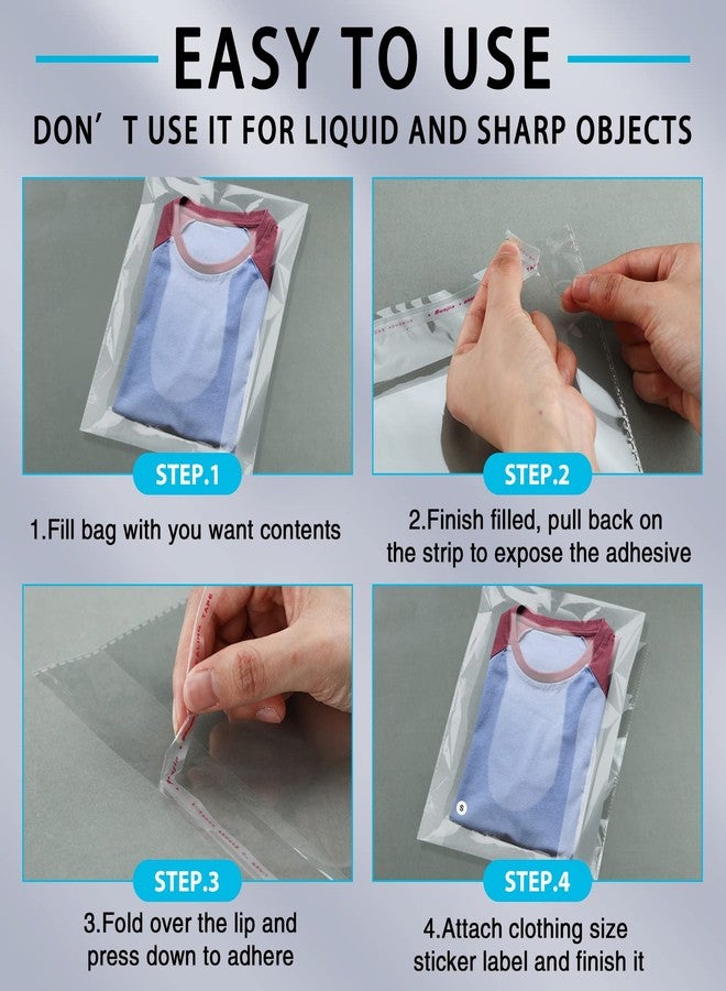 PerKoop 400 Pcs 10"x13" Plastic Clear T Shirt Bags with 1400 Pcs Clothing Size Stickers Cellophane Self Adhesive Clear T Shirt Bags for Packaging Resealable Clothing Package for Jeans Small Business - Image 5